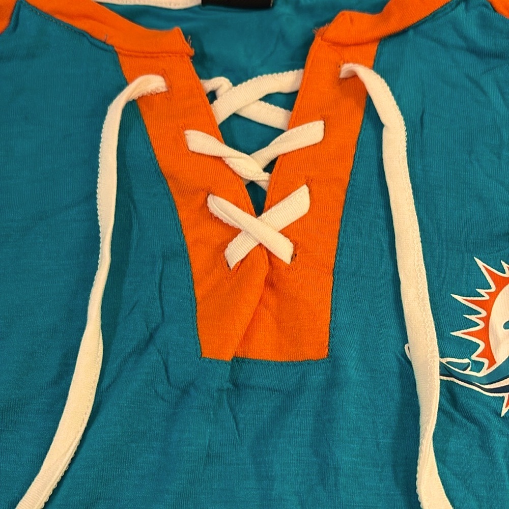 NWT [NFL] Miami Dolphins Lace-Up Long Sleeved T-Shirts, Multiple Women's Sz S-XL - Picture 7 of 12